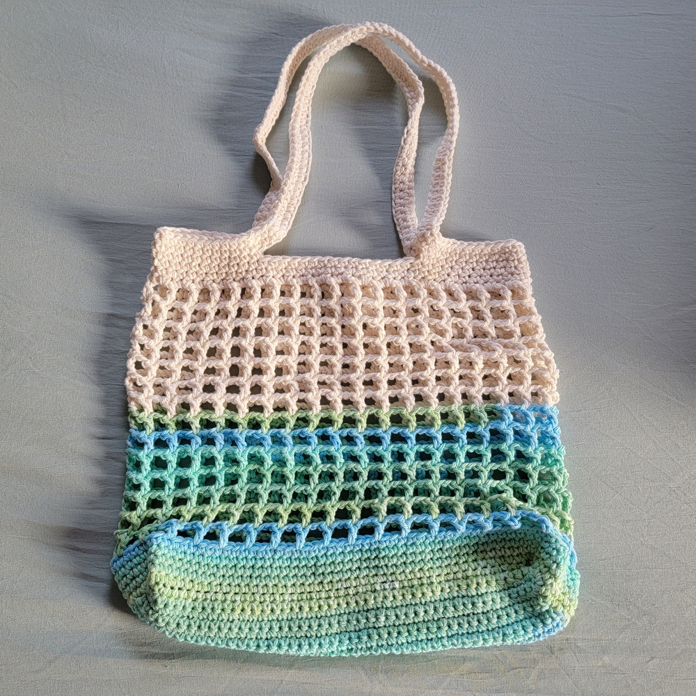 Handmade Crochet Market Bag Cotton Mesh Tote Eco-Friendly Reusable Grocery Bag - Picture 4 of 11
